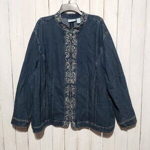 Y2K 90s Liz & Me 4X Jean Denim Jacket Embellished Artsy Indie Boho Eclectic Mod